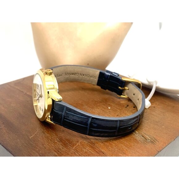 Timex Women's Watch T2N954 Quartz White Dial Blue Leather Strap 30mm Gold Case - Picture 10 of 15